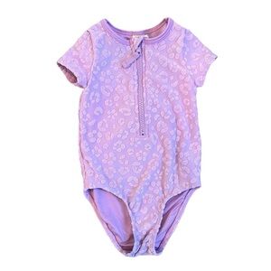 Leopard Purple Short Sleeve Swimsuit